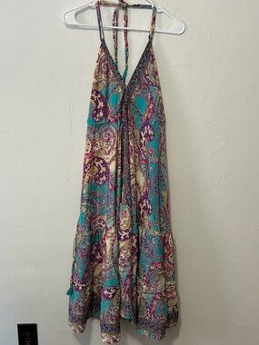 Rhea Dori Paisley Halter Maxi Dress in Teal, Purple & Cream NWT